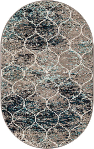 Blue Multicolor 3' 1 x 5' 3 Trellis Frieze Oval Area Rug Geometric Modern Unique Stain Resistant Easy Clean Carpet for Living, Dining, Bedrooms, Office for Sale at Rug Engine
