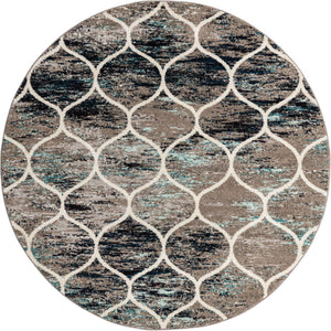 Blue Multicolor 7' 1 x 7' 1 Trellis Frieze Round Area Rug Geometric Modern Unique Stain Resistant Easy Clean Carpet for Living, Dining, Bedrooms, Office for Sale at Rug Engine