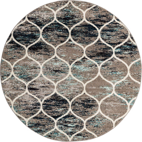 Blue Multicolor 7' 1 x 7' 1 Trellis Frieze Round Area Rug Geometric Modern Unique Stain Resistant Easy Clean Carpet for Living, Dining, Bedrooms, Office for Sale at Rug Engine
