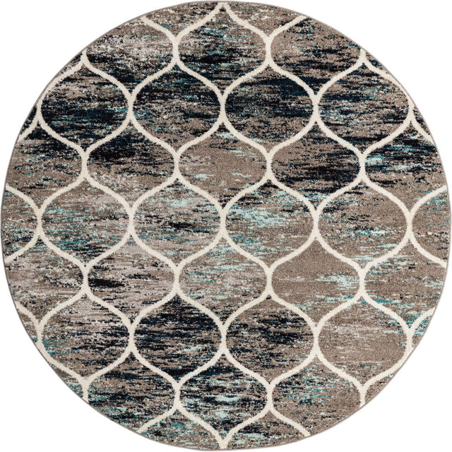 Blue Multicolor 7' 1 x 7' 1 Trellis Frieze Round Area Rug Geometric Modern Unique Stain Resistant Easy Clean Carpet for Living, Dining, Bedrooms, Office for Sale at Rug Engine