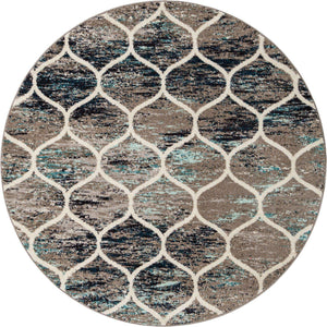Blue Multicolor 6' 1 x 6' 1 Trellis Frieze Round Area Rug Geometric Modern Unique Stain Resistant Easy Clean Carpet for Living, Dining, Bedrooms, Office for Sale at Rug Engine