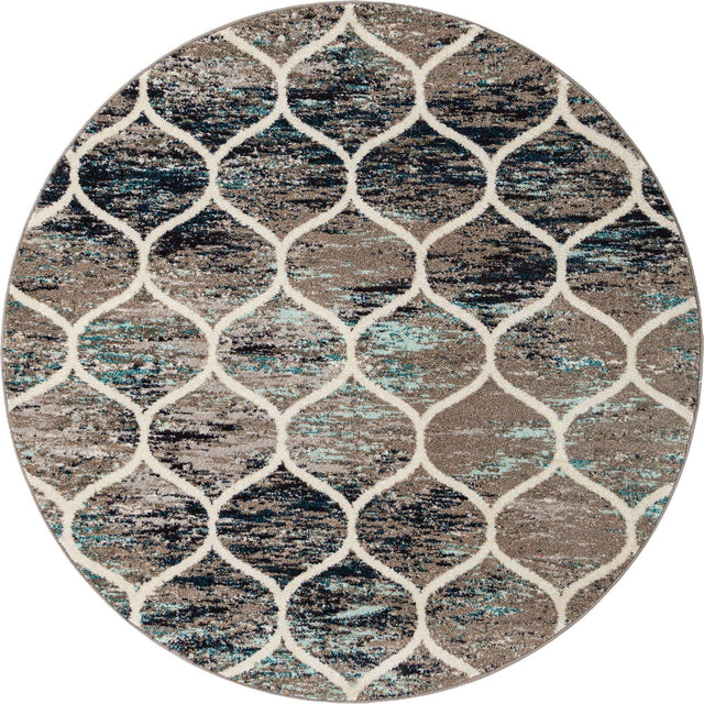 Blue Multicolor 6' 1 x 6' 1 Trellis Frieze Round Area Rug Geometric Modern Unique Stain Resistant Easy Clean Carpet for Living, Dining, Bedrooms, Office for Sale at Rug Engine
