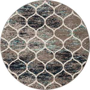 Blue Multicolor 5' 3 x 5' 3 Trellis Frieze Round Area Rug Geometric Modern Unique Stain Resistant Easy Clean Carpet for Living, Dining, Bedrooms, Office for Sale at Rug Engine