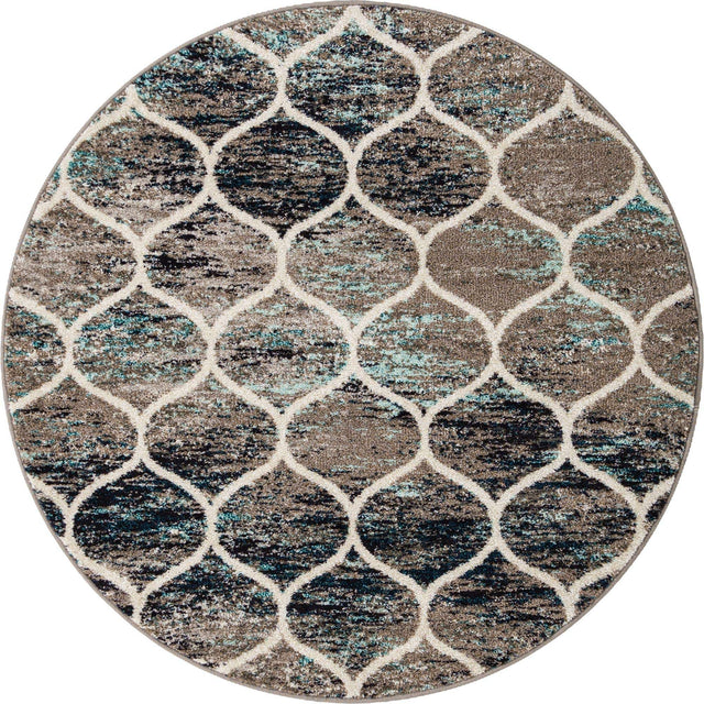 Blue Multicolor 5' 3 x 5' 3 Trellis Frieze Round Area Rug Geometric Modern Unique Stain Resistant Easy Clean Carpet for Living, Dining, Bedrooms, Office for Sale at Rug Engine