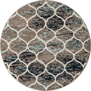 Blue Multicolor 4' 1 x 4' 1 Trellis Frieze Round Area Rug Geometric Modern Unique Stain Resistant Easy Clean Carpet for Living, Dining, Bedrooms, Office for Sale at Rug Engine