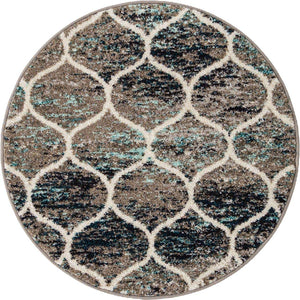 Blue Multicolor 3' 1 x 3' 1 Trellis Frieze Round Area Rug Geometric Modern Unique Stain Resistant Easy Clean Carpet for Living, Dining, Bedrooms, Office for Sale at Rug Engine