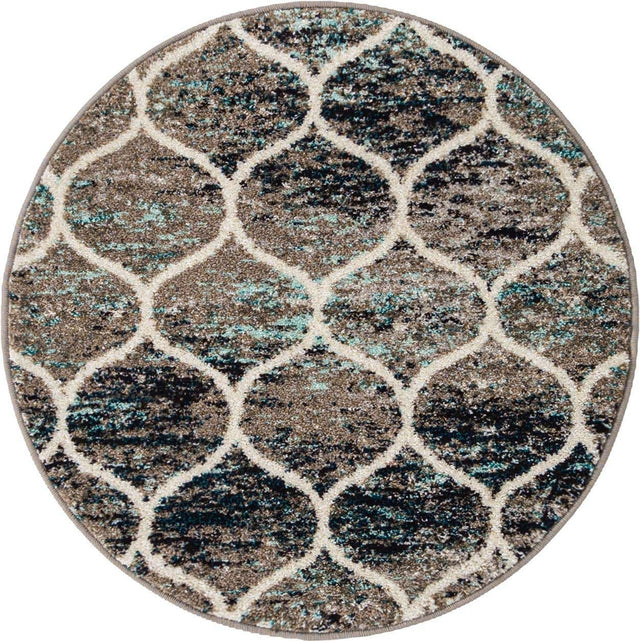 Blue Multicolor 3' 1 x 3' 1 Trellis Frieze Round Area Rug Geometric Modern Unique Stain Resistant Easy Clean Carpet for Living, Dining, Bedrooms, Office for Sale at Rug Engine