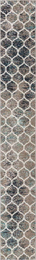 Blue Multicolor 2' x 13' 1 Trellis Frieze Runner Area Rug Geometric Modern Unique Stain Resistant Easy Clean Carpet for Living, Dining, Bedrooms, Office for Sale at Rug Engine