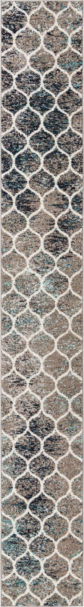 Blue Multicolor 2' x 13' 1 Trellis Frieze Runner Area Rug Geometric Modern Unique Stain Resistant Easy Clean Carpet for Living, Dining, Bedrooms, Office for Sale at Rug Engine