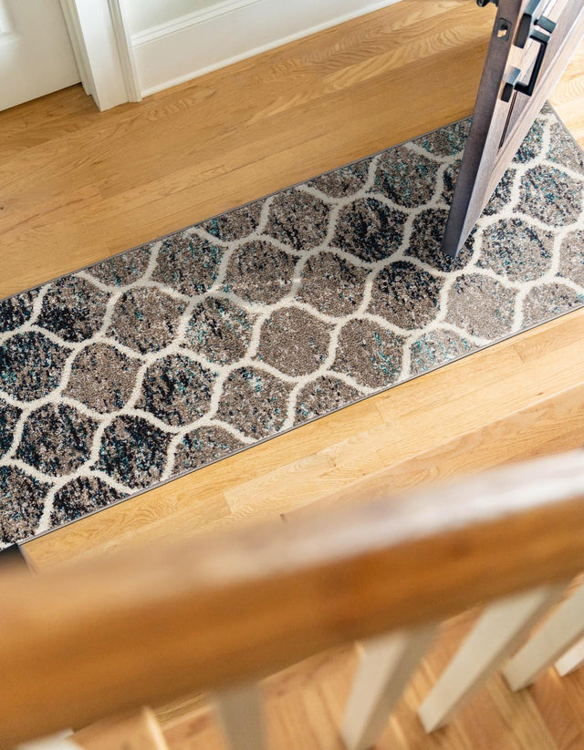 Blue Multicolor 2' 7 x 12' Trellis Frieze Runner Area Rug Geometric Modern Unique Stain Resistant Easy Clean Carpet for Living, Dining, Bedrooms, Office for Sale at Rug Engine
