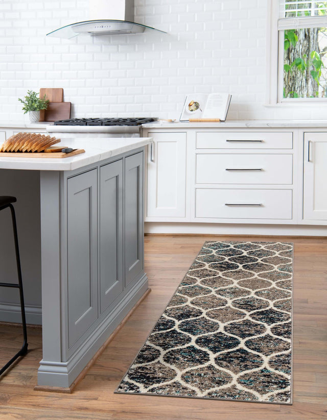 Blue Multicolor 2' 7 x 12' Trellis Frieze Runner Area Rug Geometric Modern Unique Stain Resistant Easy Clean Carpet for Living, Dining, Bedrooms, Office for Sale at Rug Engine