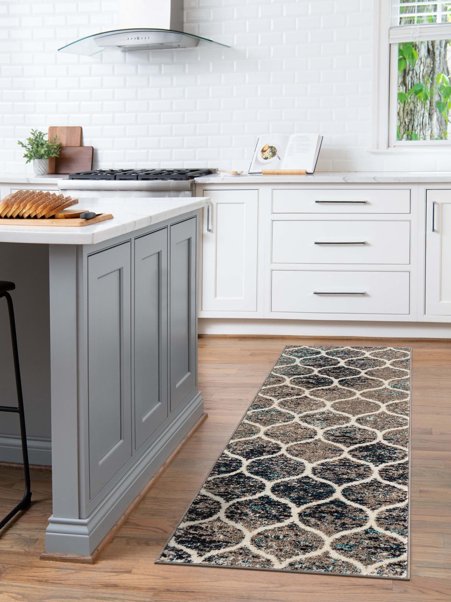 Blue Multicolor 2' x 7' 1 Trellis Frieze Runner Area Rug Geometric Modern Unique Stain Resistant Easy Clean Carpet for Living, Dining, Bedrooms, Office for Sale at Rug Engine