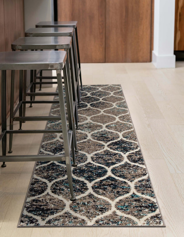 Blue Multicolor 2' x 4' 1 Trellis Frieze Runner Area Rug Geometric Modern Unique Stain Resistant Easy Clean Carpet for Living, Dining, Bedrooms, Office for Sale at Rug Engine