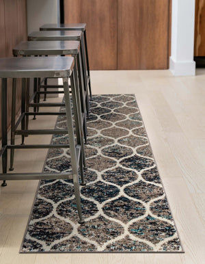 Blue Multicolor 2' x 7' 1 Trellis Frieze Runner Area Rug Geometric Modern Unique Stain Resistant Easy Clean Carpet for Living, Dining, Bedrooms, Office for Sale at Rug Engine