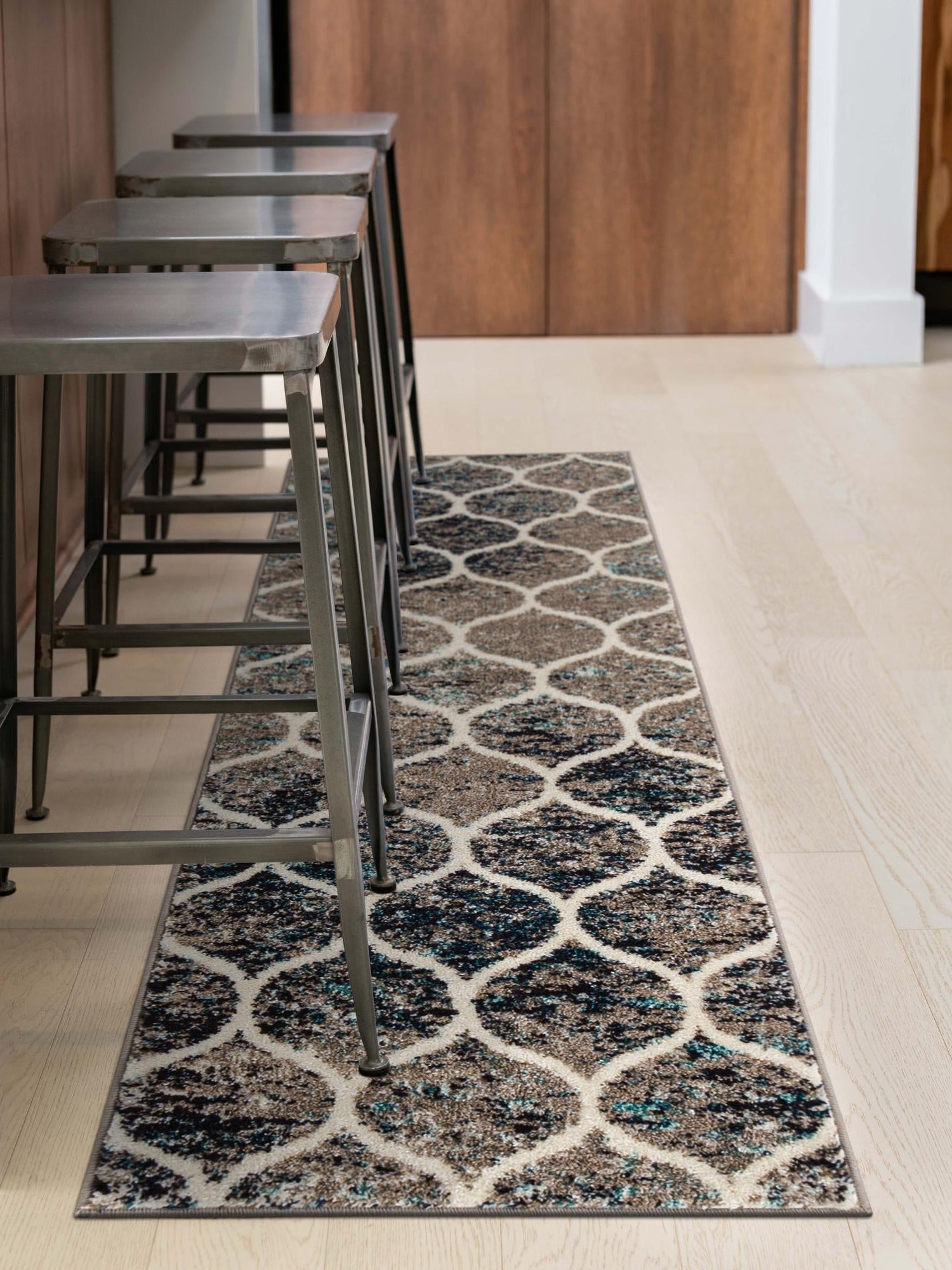 Blue Multicolor 2' 7 x 11' Trellis Frieze Runner Area Rug Geometric Modern Unique Stain Resistant Easy Clean Carpet for Living, Dining, Bedrooms, Office for Sale at Rug Engine