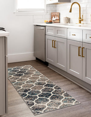 Blue Multicolor 2' x 5' 3 Trellis Frieze Runner Area Rug Geometric Modern Unique Stain Resistant Easy Clean Carpet for Living, Dining, Bedrooms, Office for Sale at Rug Engine