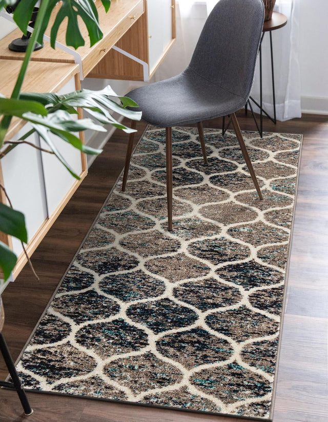 Blue Multicolor 2' 7 x 12' Trellis Frieze Runner Area Rug Geometric Modern Unique Stain Resistant Easy Clean Carpet for Living, Dining, Bedrooms, Office for Sale at Rug Engine