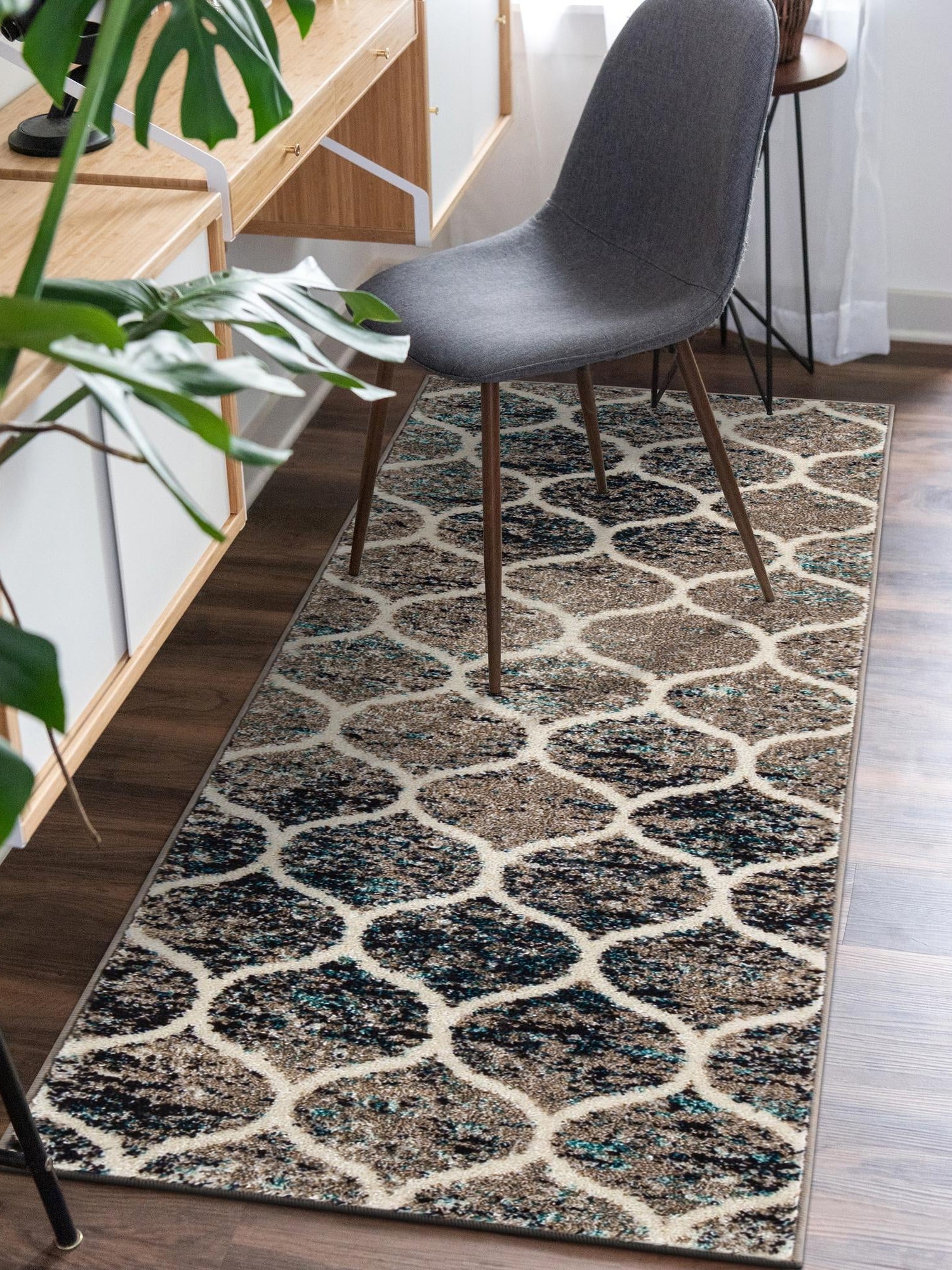 Blue Multicolor 2' 7 x 11' Trellis Frieze Runner Area Rug Geometric Modern Unique Stain Resistant Easy Clean Carpet for Living, Dining, Bedrooms, Office for Sale at Rug Engine