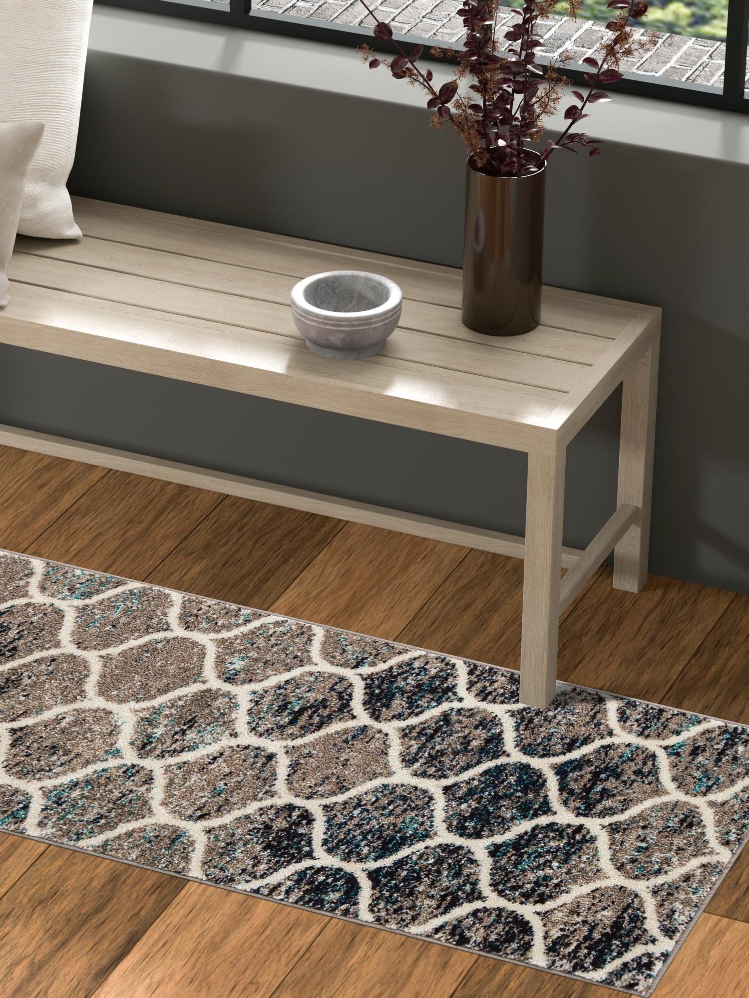 Blue Multicolor 2' 7 x 11' Trellis Frieze Runner Area Rug Geometric Modern Unique Stain Resistant Easy Clean Carpet for Living, Dining, Bedrooms, Office for Sale at Rug Engine