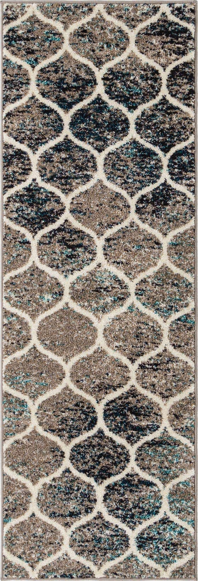 Blue Multicolor 2' x 6' 1 Trellis Frieze Runner Area Rug Geometric Modern Unique Stain Resistant Easy Clean Carpet for Living, Dining, Bedrooms, Office for Sale at Rug Engine