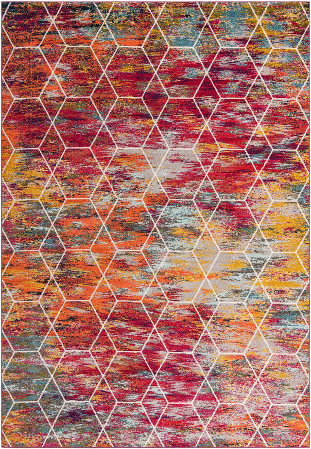 Multicolor 10' x 14' 1 Trellis Frieze Rectangle Area Rug Geometric Modern Unique Stain Resistant Easy Clean Carpet for Living, Dining, Bedrooms, Office for Sale at Rug Engine