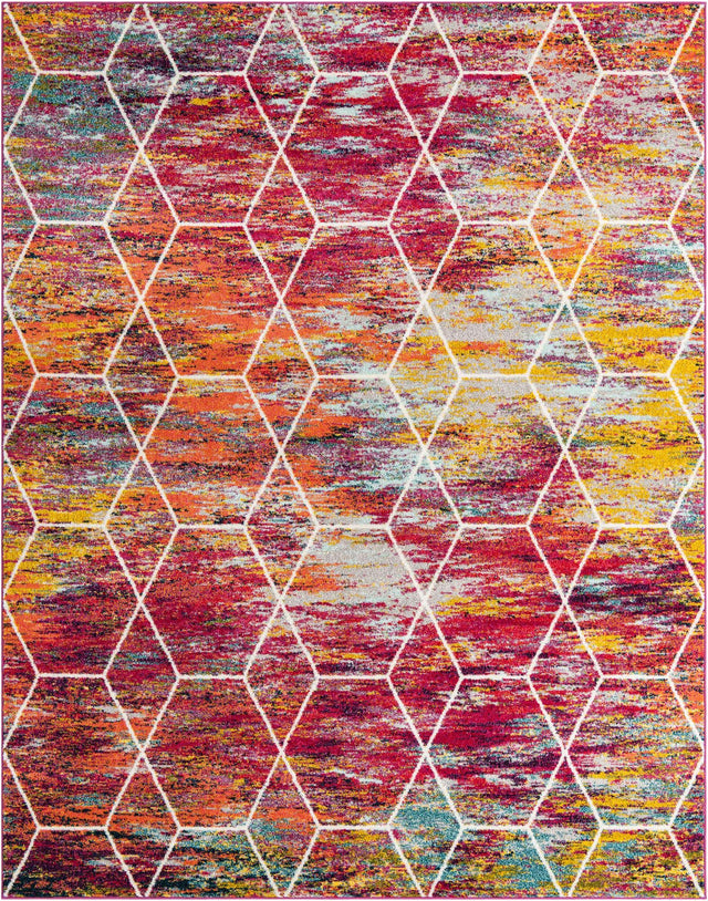 Multicolor 7' 10 x 10' Trellis Frieze Rectangle Area Rug Geometric Modern Unique Stain Resistant Easy Clean Carpet for Living, Dining, Bedrooms, Office for Sale at Rug Engine