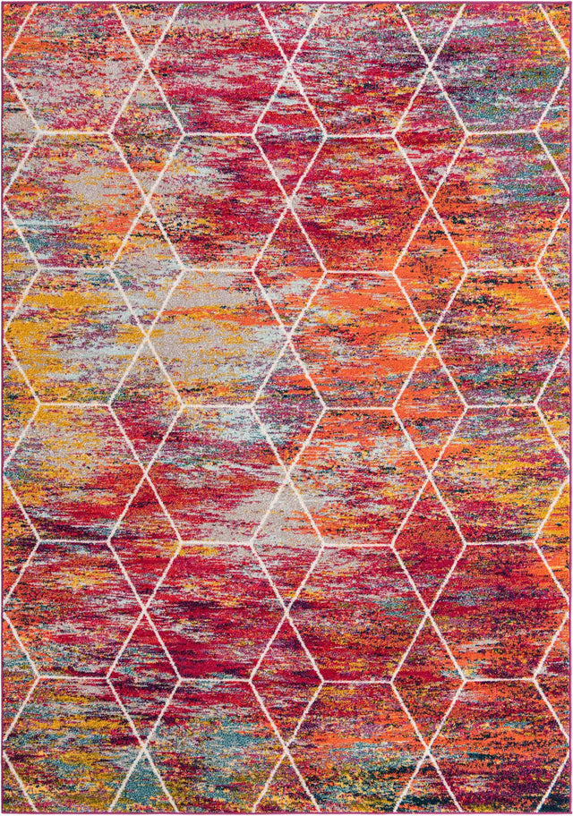 Multicolor 7' 1 x 10' Trellis Frieze Rectangle Area Rug Geometric Modern Unique Stain Resistant Easy Clean Carpet for Living, Dining, Bedrooms, Office for Sale at Rug Engine
