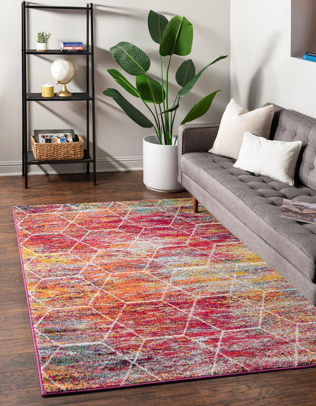 Multicolor 7' 10 x 10' Trellis Frieze Rectangle Area Rug Geometric Modern Unique Stain Resistant Easy Clean Carpet for Living, Dining, Bedrooms, Office for Sale at Rug Engine