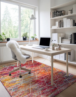 Multicolor 7' 10 x 10' Trellis Frieze Rectangle Area Rug Geometric Modern Unique Stain Resistant Easy Clean Carpet for Living, Dining, Bedrooms, Office for Sale at Rug Engine