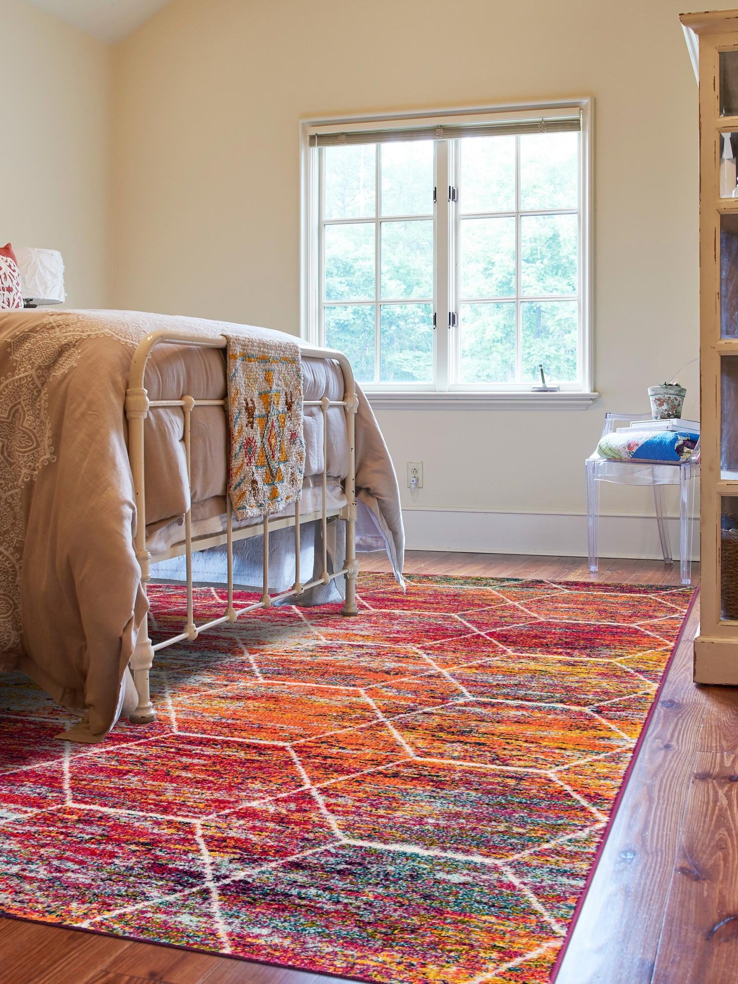 Multicolor 7' 10 x 10' Trellis Frieze Rectangle Area Rug Geometric Modern Unique Stain Resistant Easy Clean Carpet for Living, Dining, Bedrooms, Office for Sale at Rug Engine