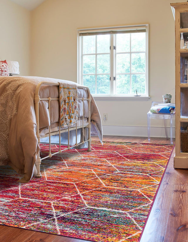 Multicolor 7' 10 x 10' Trellis Frieze Rectangle Area Rug Geometric Modern Unique Stain Resistant Easy Clean Carpet for Living, Dining, Bedrooms, Office for Sale at Rug Engine