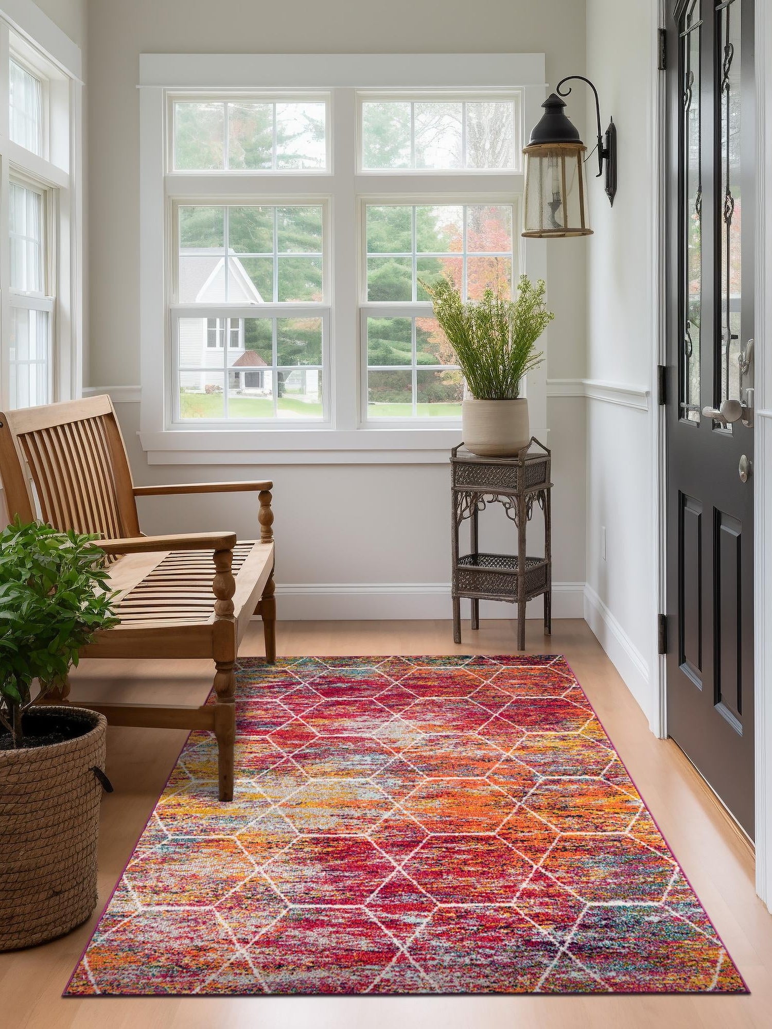 Multicolor 7' 10 x 10' Trellis Frieze Rectangle Area Rug Geometric Modern Unique Stain Resistant Easy Clean Carpet for Living, Dining, Bedrooms, Office for Sale at Rug Engine