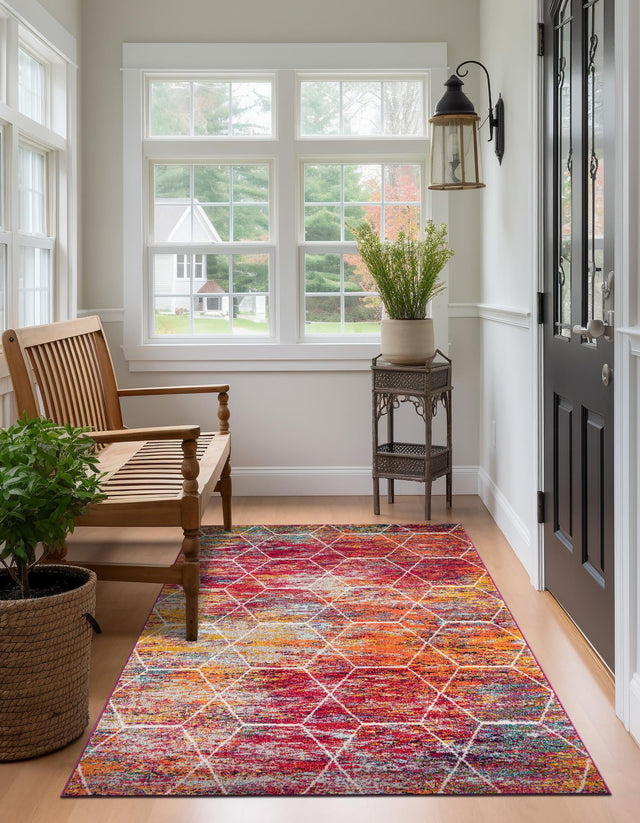 Multicolor 7' 10 x 10' Trellis Frieze Rectangle Area Rug Geometric Modern Unique Stain Resistant Easy Clean Carpet for Living, Dining, Bedrooms, Office for Sale at Rug Engine