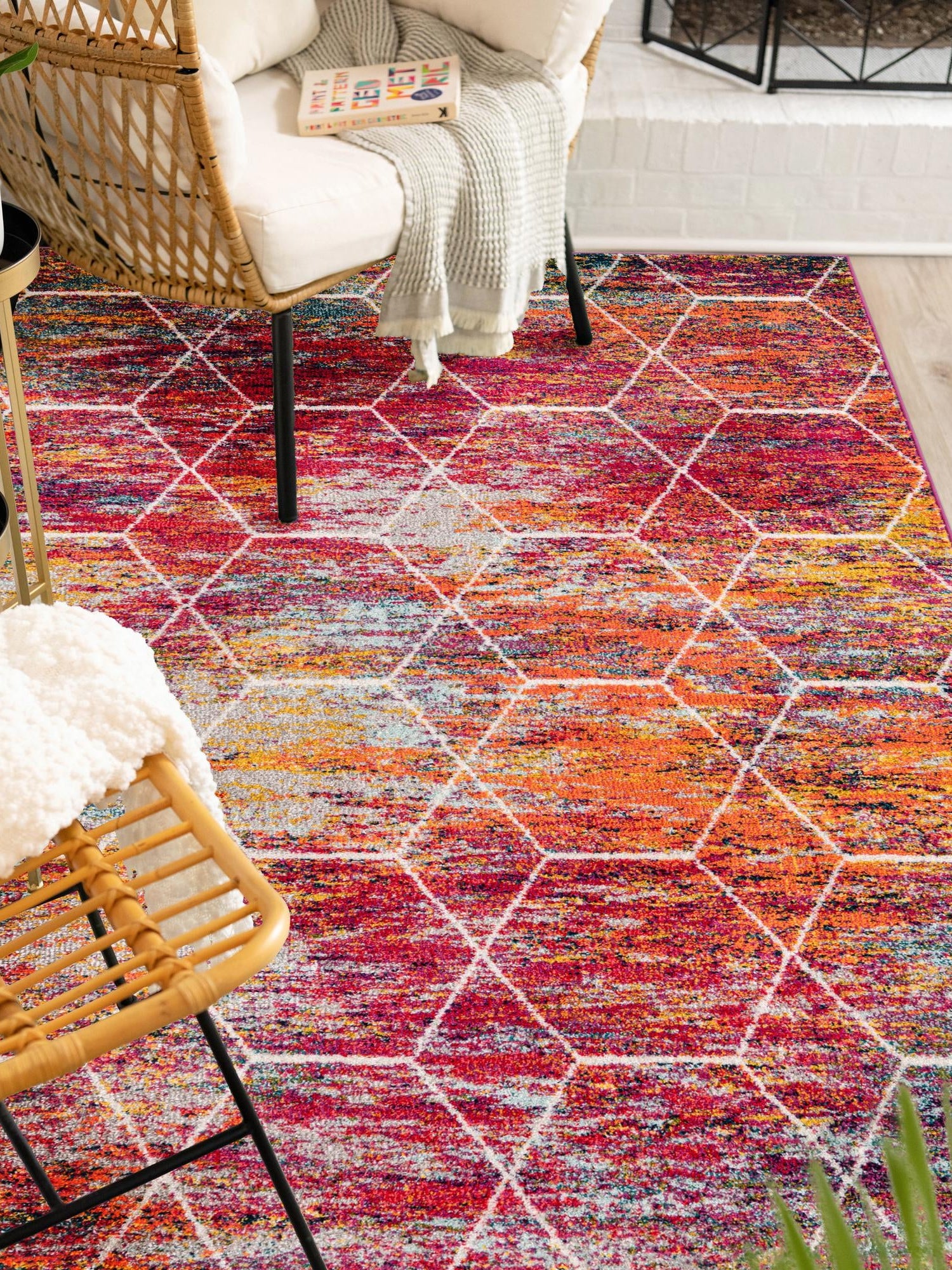 Multicolor 7' 10 x 10' Trellis Frieze Rectangle Area Rug Geometric Modern Unique Stain Resistant Easy Clean Carpet for Living, Dining, Bedrooms, Office for Sale at Rug Engine