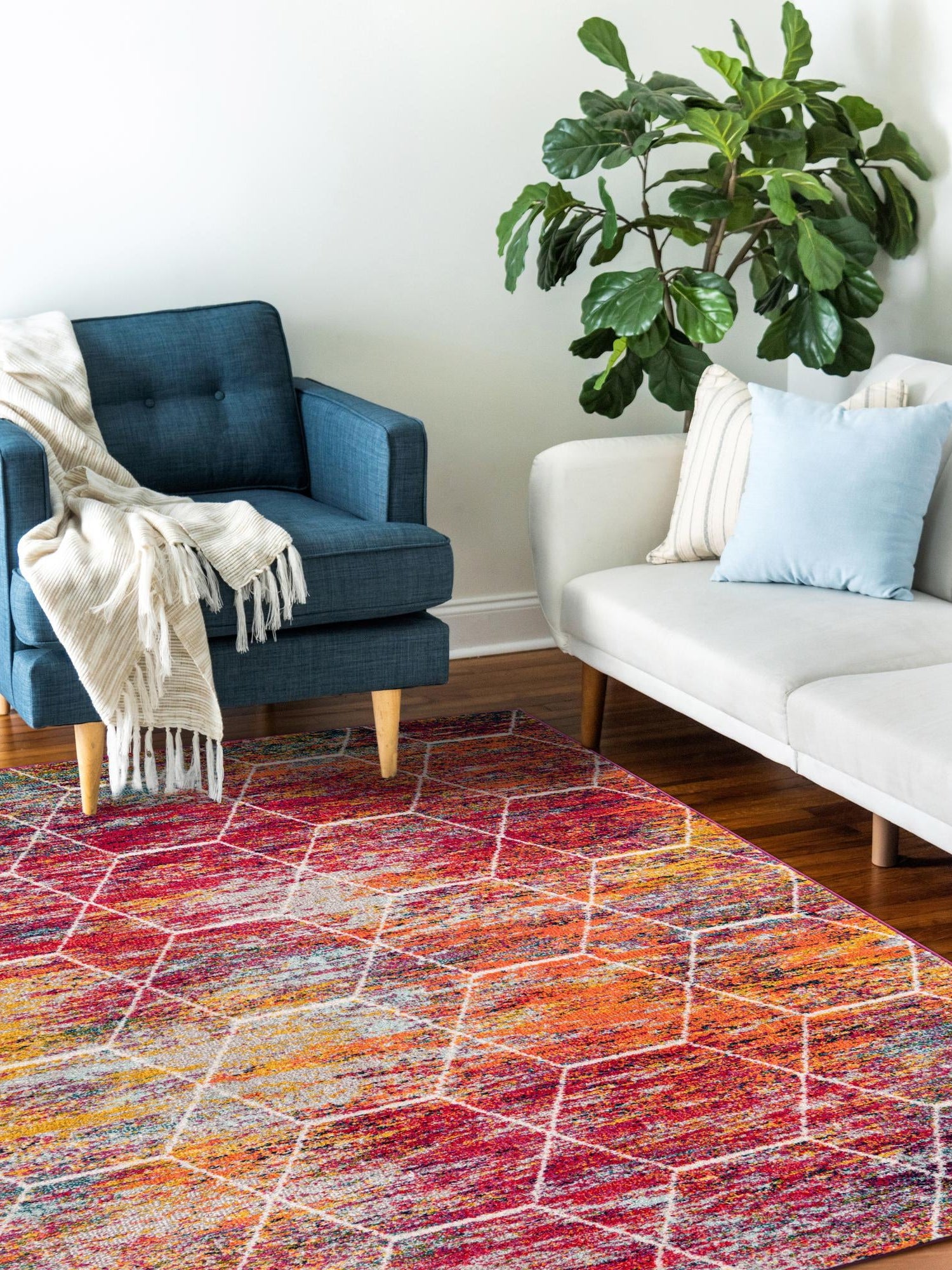 Multicolor 7' 10 x 10' Trellis Frieze Rectangle Area Rug Geometric Modern Unique Stain Resistant Easy Clean Carpet for Living, Dining, Bedrooms, Office for Sale at Rug Engine