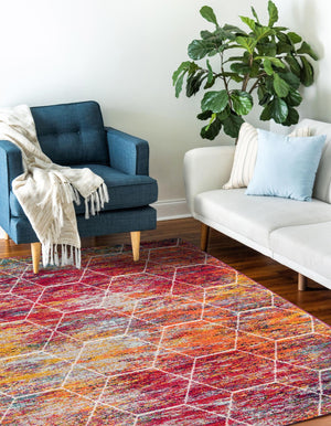 Multicolor 7' 10 x 10' Trellis Frieze Rectangle Area Rug Geometric Modern Unique Stain Resistant Easy Clean Carpet for Living, Dining, Bedrooms, Office for Sale at Rug Engine