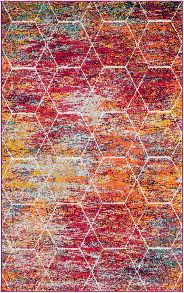 Multicolor 5' 3 x 8' Trellis Frieze Rectangle Area Rug Geometric Modern Unique Stain Resistant Easy Clean Carpet for Living, Dining, Bedrooms, Office for Sale at Rug Engine
