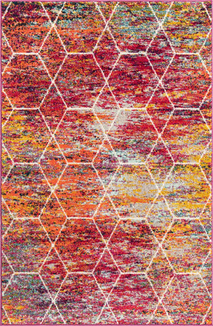 Multicolor 4' 1 x 6' 1 Trellis Frieze Rectangle Area Rug Geometric Modern Unique Stain Resistant Easy Clean Carpet for Living, Dining, Bedrooms, Office for Sale at Rug Engine