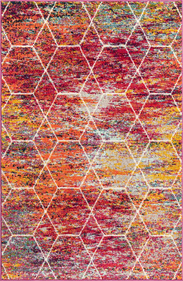 Multicolor 4' 1 x 6' 1 Trellis Frieze Rectangle Area Rug Geometric Modern Unique Stain Resistant Easy Clean Carpet for Living, Dining, Bedrooms, Office for Sale at Rug Engine