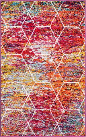 Multicolor 3' 1 x 5' 3 Trellis Frieze Rectangle Area Rug Geometric Modern Unique Stain Resistant Easy Clean Carpet for Living, Dining, Bedrooms, Office for Sale at Rug Engine