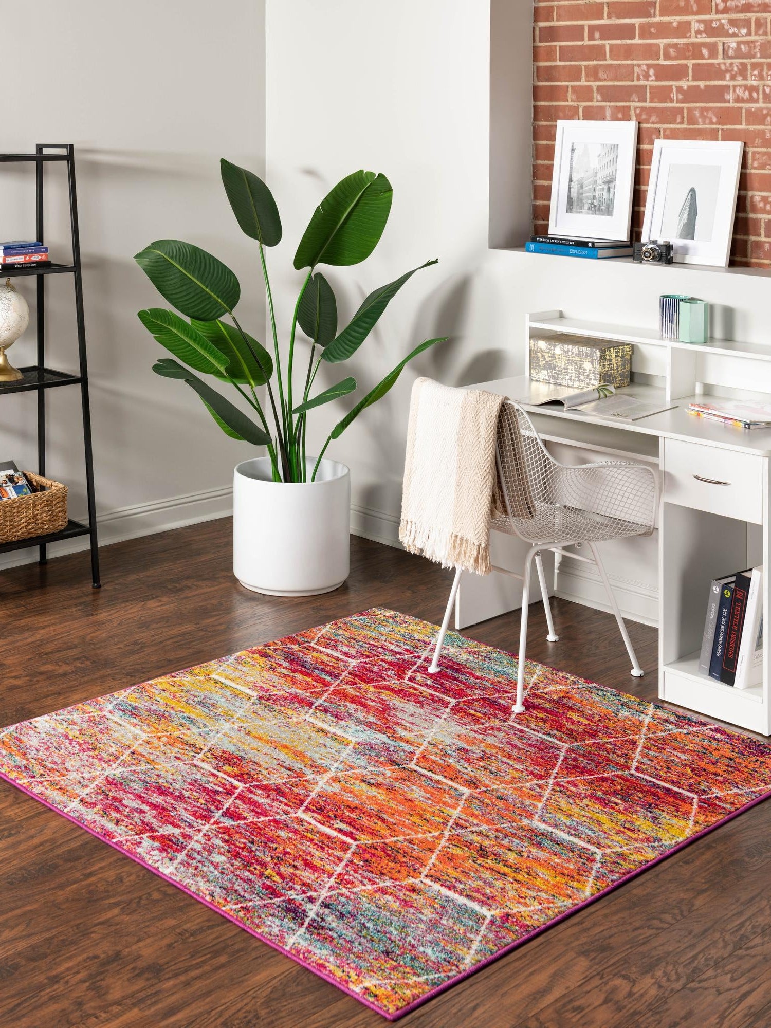 Multicolor 7' 1 x 7' 1 Trellis Frieze Square Area Rug Geometric Modern Unique Stain Resistant Easy Clean Carpet for Living, Dining, Bedrooms, Office for Sale at Rug Engine