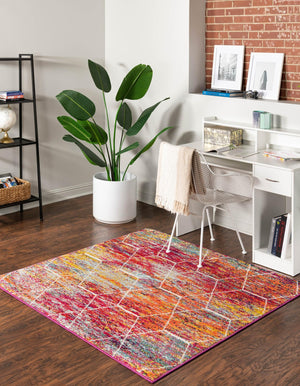 Multicolor 7' 1 x 7' 1 Trellis Frieze Square Area Rug Geometric Modern Unique Stain Resistant Easy Clean Carpet for Living, Dining, Bedrooms, Office for Sale at Rug Engine