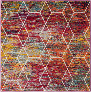 Multicolor 6' 1 x 6' 1 Trellis Frieze Square Area Rug Geometric Modern Unique Stain Resistant Easy Clean Carpet for Living, Dining, Bedrooms, Office for Sale at Rug Engine