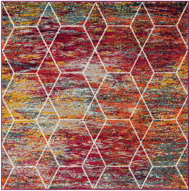 Multicolor 6' 1 x 6' 1 Trellis Frieze Square Area Rug Geometric Modern Unique Stain Resistant Easy Clean Carpet for Living, Dining, Bedrooms, Office for Sale at Rug Engine