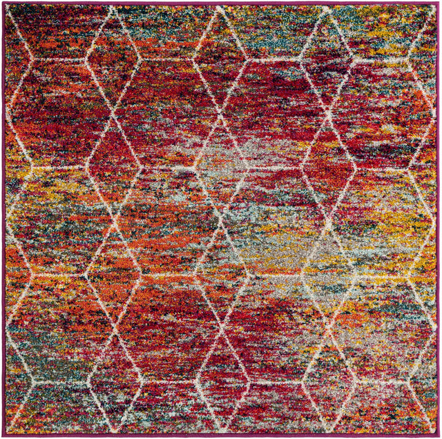 Multicolor 4' 1 x 4' 1 Trellis Frieze Square Area Rug Geometric Modern Unique Stain Resistant Easy Clean Carpet for Living, Dining, Bedrooms, Office for Sale at Rug Engine