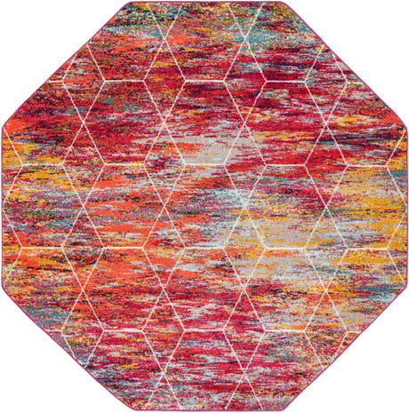 Multicolor 7' 10 x 7' 10 Trellis Frieze Octagon Area Rug Geometric Modern Unique Stain Resistant Easy Clean Carpet for Living, Dining, Bedrooms, Office for Sale at Rug Engine