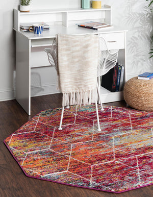 Multicolor 6' 1 x 6' 1 Trellis Frieze Octagon Area Rug Geometric Modern Unique Stain Resistant Easy Clean Carpet for Living, Dining, Bedrooms, Office for Sale at Rug Engine