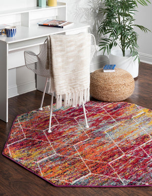 Multicolor 7' 10 x 7' 10 Trellis Frieze Octagon Area Rug Geometric Modern Unique Stain Resistant Easy Clean Carpet for Living, Dining, Bedrooms, Office for Sale at Rug Engine