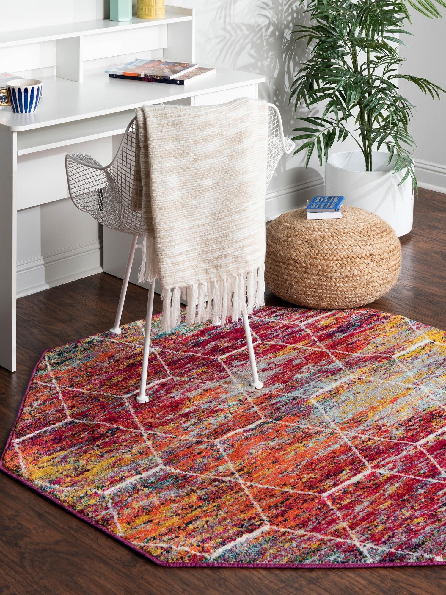 Multicolor 6' 1 x 6' 1 Trellis Frieze Octagon Area Rug Geometric Modern Unique Stain Resistant Easy Clean Carpet for Living, Dining, Bedrooms, Office for Sale at Rug Engine