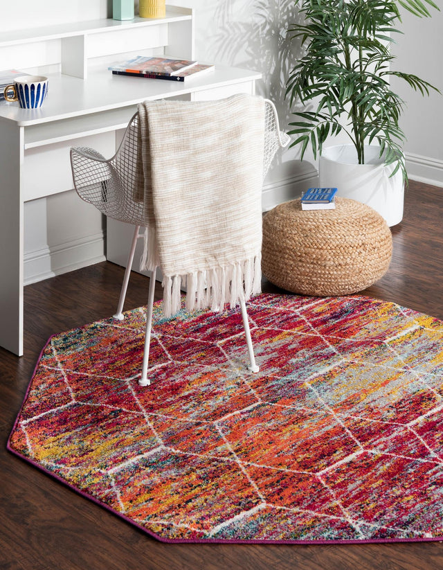 Multicolor 6' 1 x 6' 1 Trellis Frieze Octagon Area Rug Geometric Modern Unique Stain Resistant Easy Clean Carpet for Living, Dining, Bedrooms, Office for Sale at Rug Engine